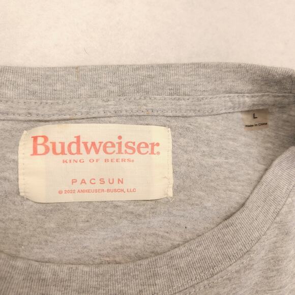 Budweiser Long Sleeve Crew Neck Graphic T Shirt Mens Size Large L Gray - Picture 3 of 10